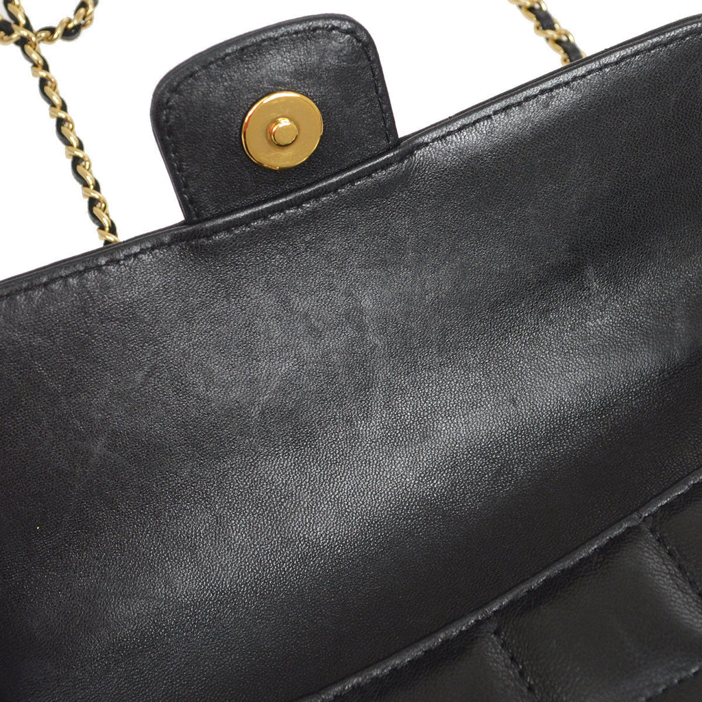 CHANEL 2008-2009 Camellia Choco Bar Flap Bag Mini Black Lambskin
