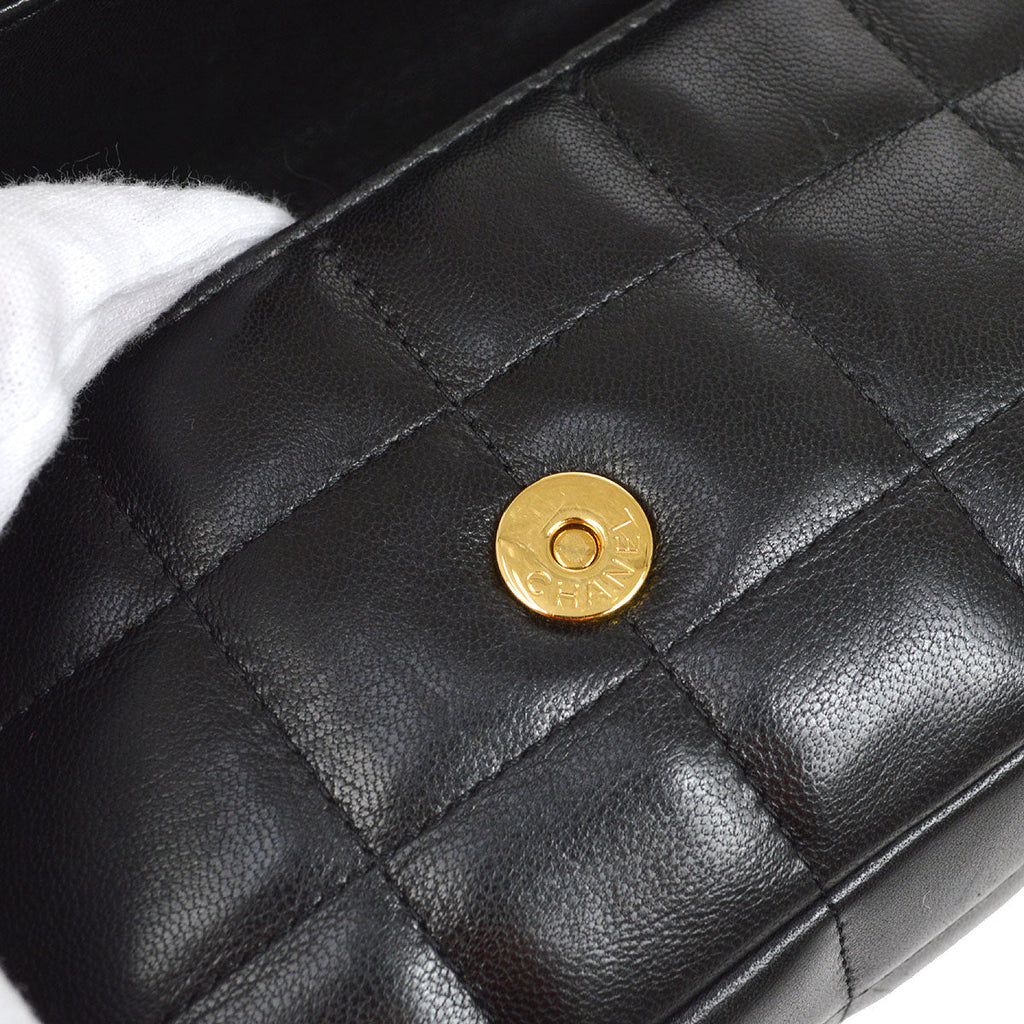 CHANEL 2008-2009 Camellia Choco Bar Flap Bag Mini Black Lambskin
