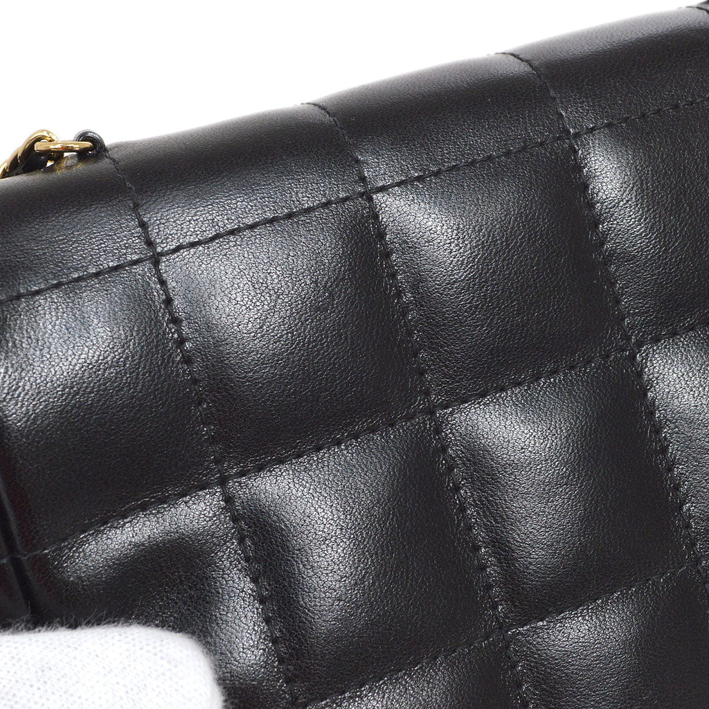 CHANEL 2003-2004 Camellia Choco Bar Shoulder Bag Mini Black Lambskin