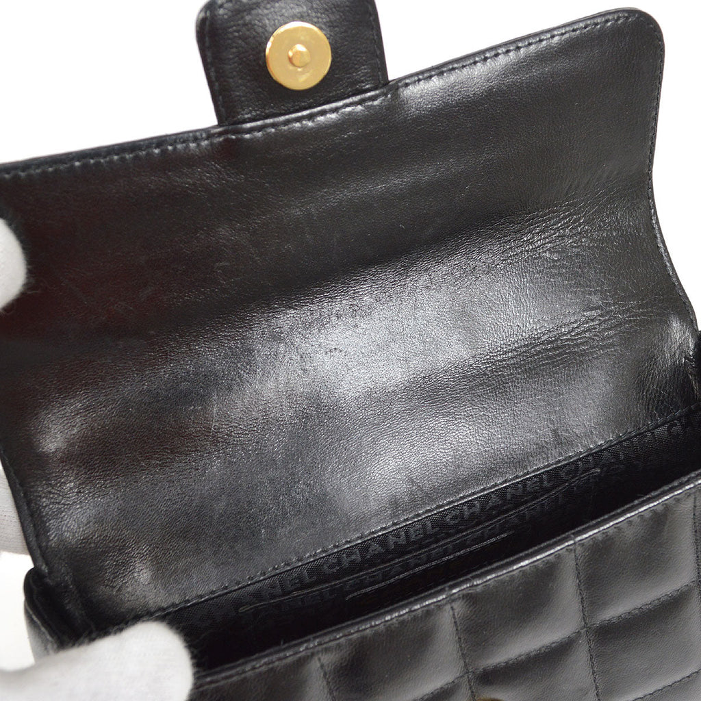 CHANEL 2003-2004 Camellia Choco Bar Shoulder Bag Mini Black Lambskin
