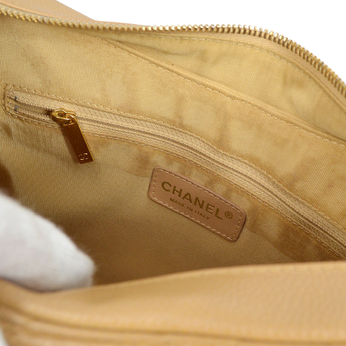 CHANEL 2003-2004 Hobo Bag Beige Caviar