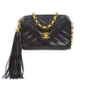 CHANEL 1991-1994 Chevron Pocket Camera Bag Mini Black Lambskin