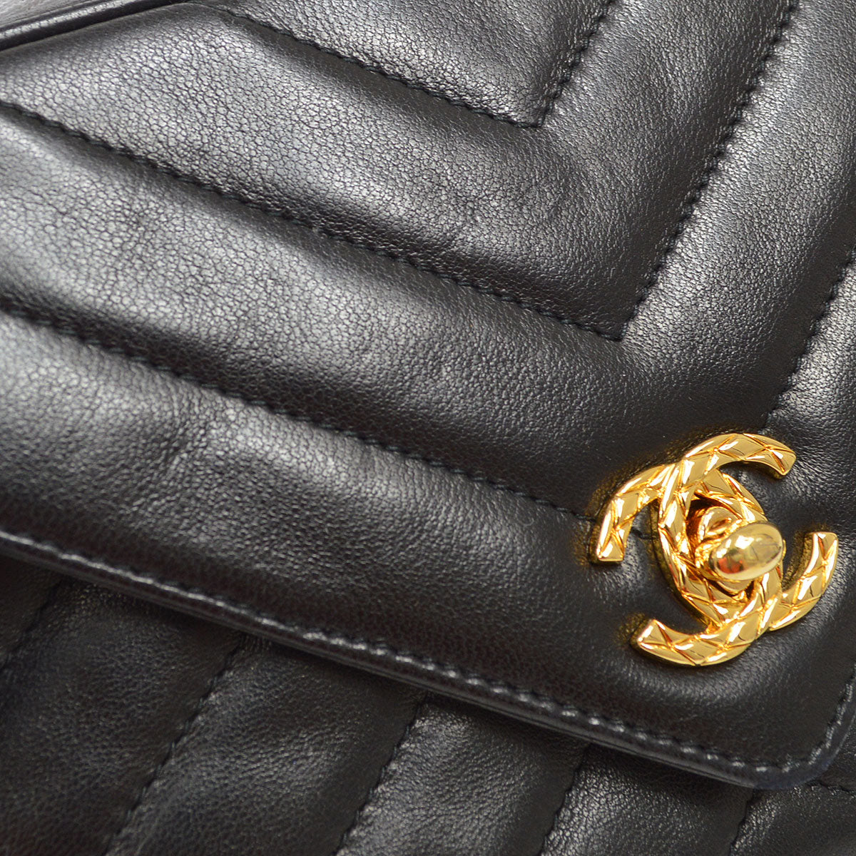 CHANEL 1991-1994 Chevron Pocket Camera Bag Mini Black Lambskin