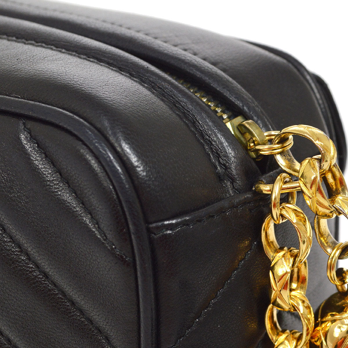 CHANEL 1991-1994 Chevron Pocket Camera Bag Mini Black Lambskin