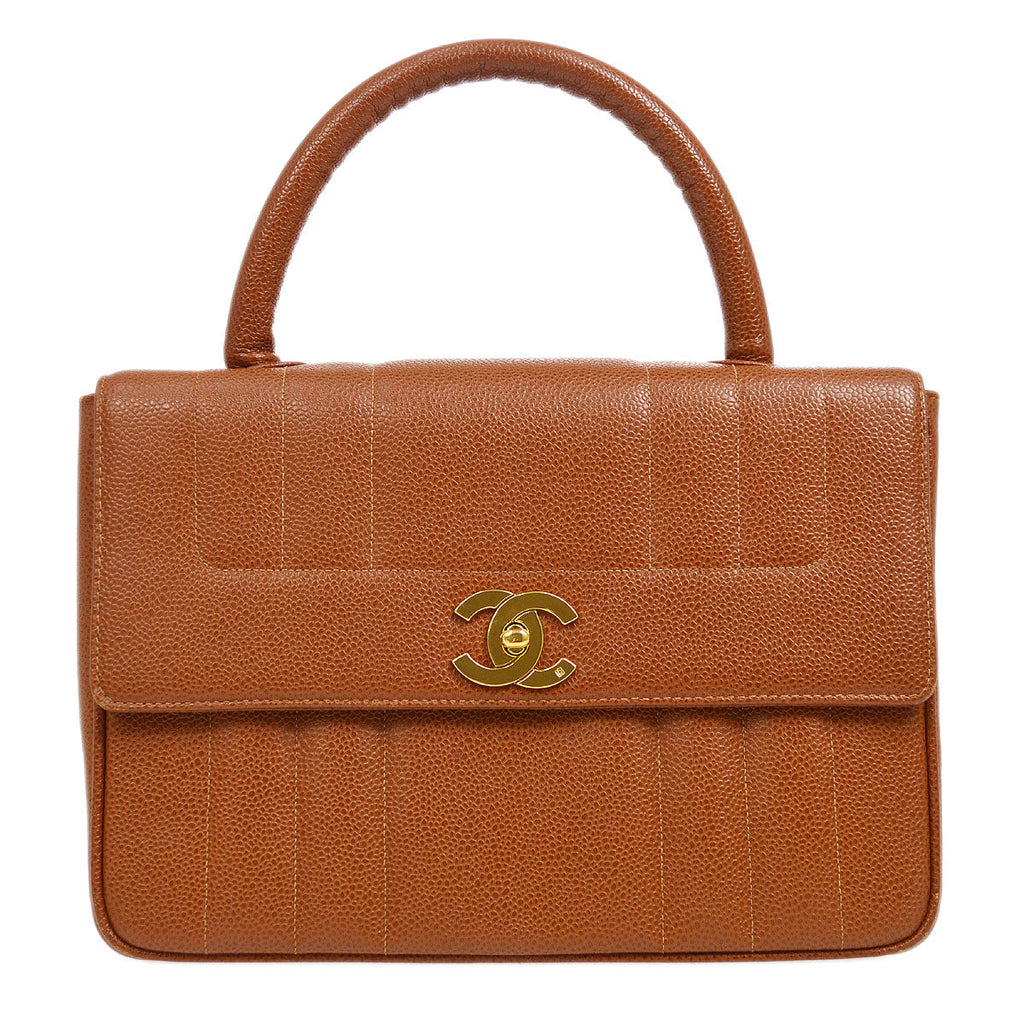 CHANEL 1994-1996 Vertical Top Handle Bag Brown Caviar