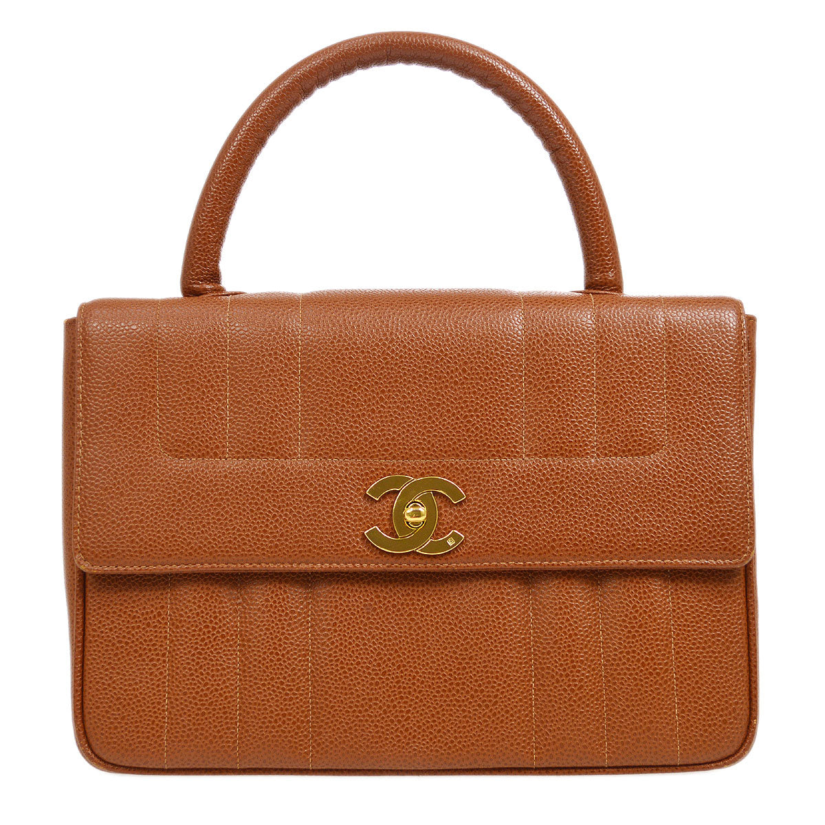 CHANEL 1994-1996 Vertical Top Handle Bag Brown Caviar