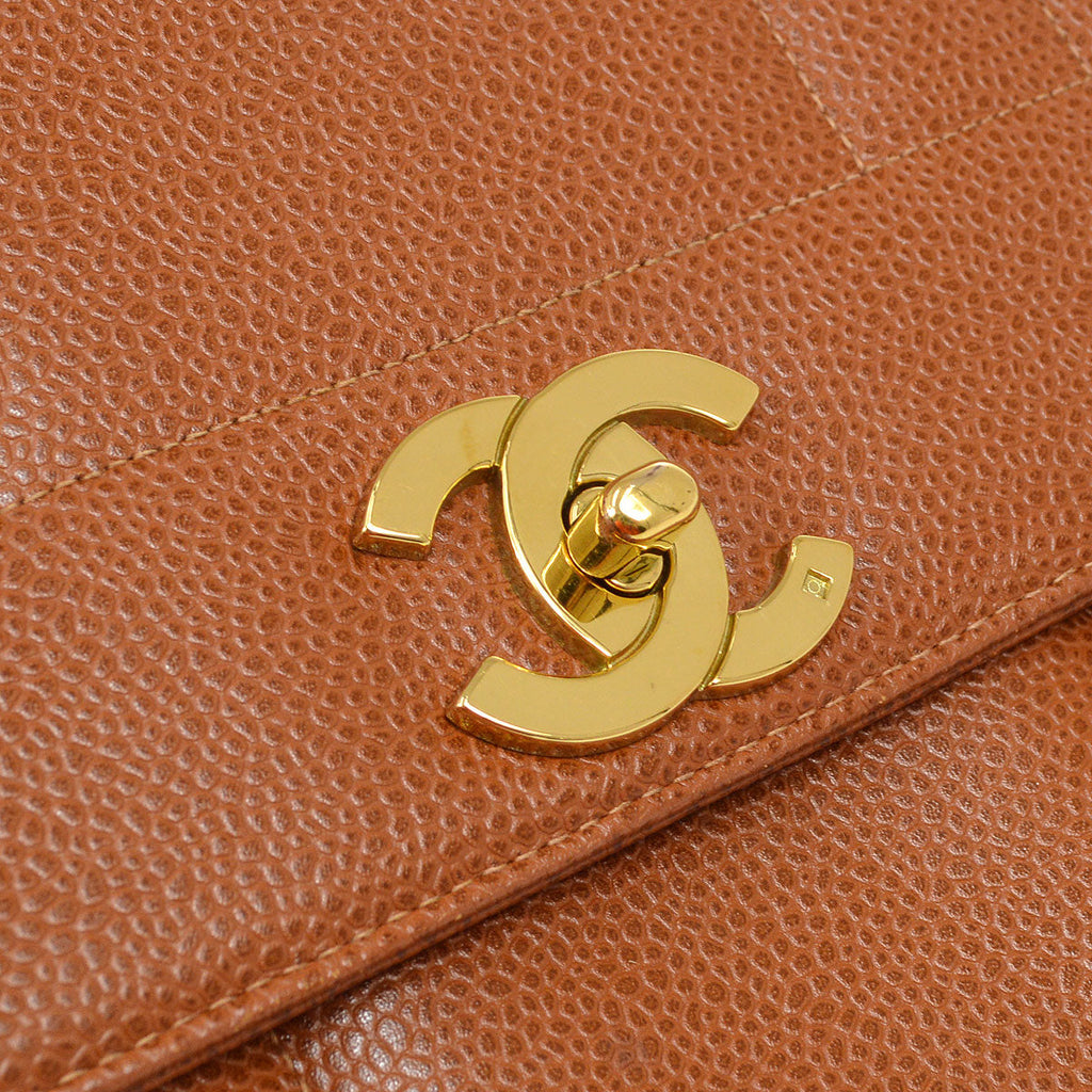 CHANEL 1994-1996 Vertical Top Handle Bag Brown Caviar