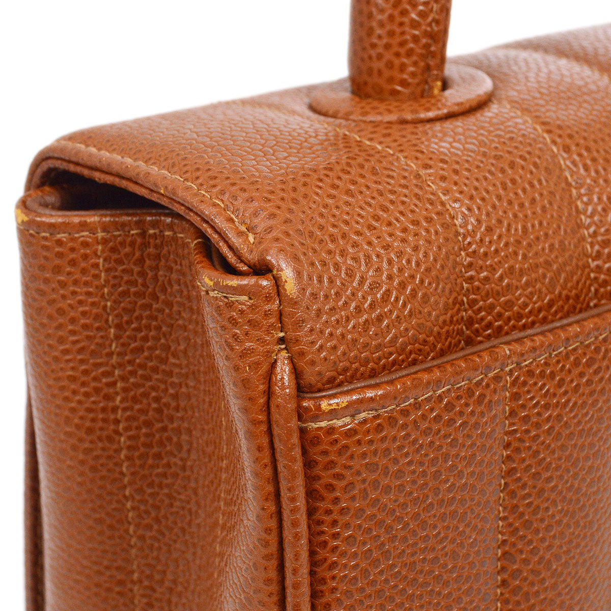 CHANEL 1994-1996 Vertical Top Handle Bag Brown Caviar