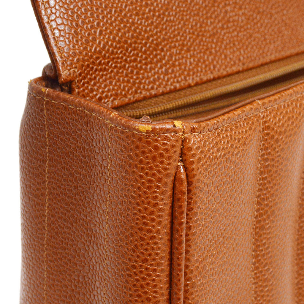 CHANEL 1994-1996 Vertical Top Handle Bag Brown Caviar
