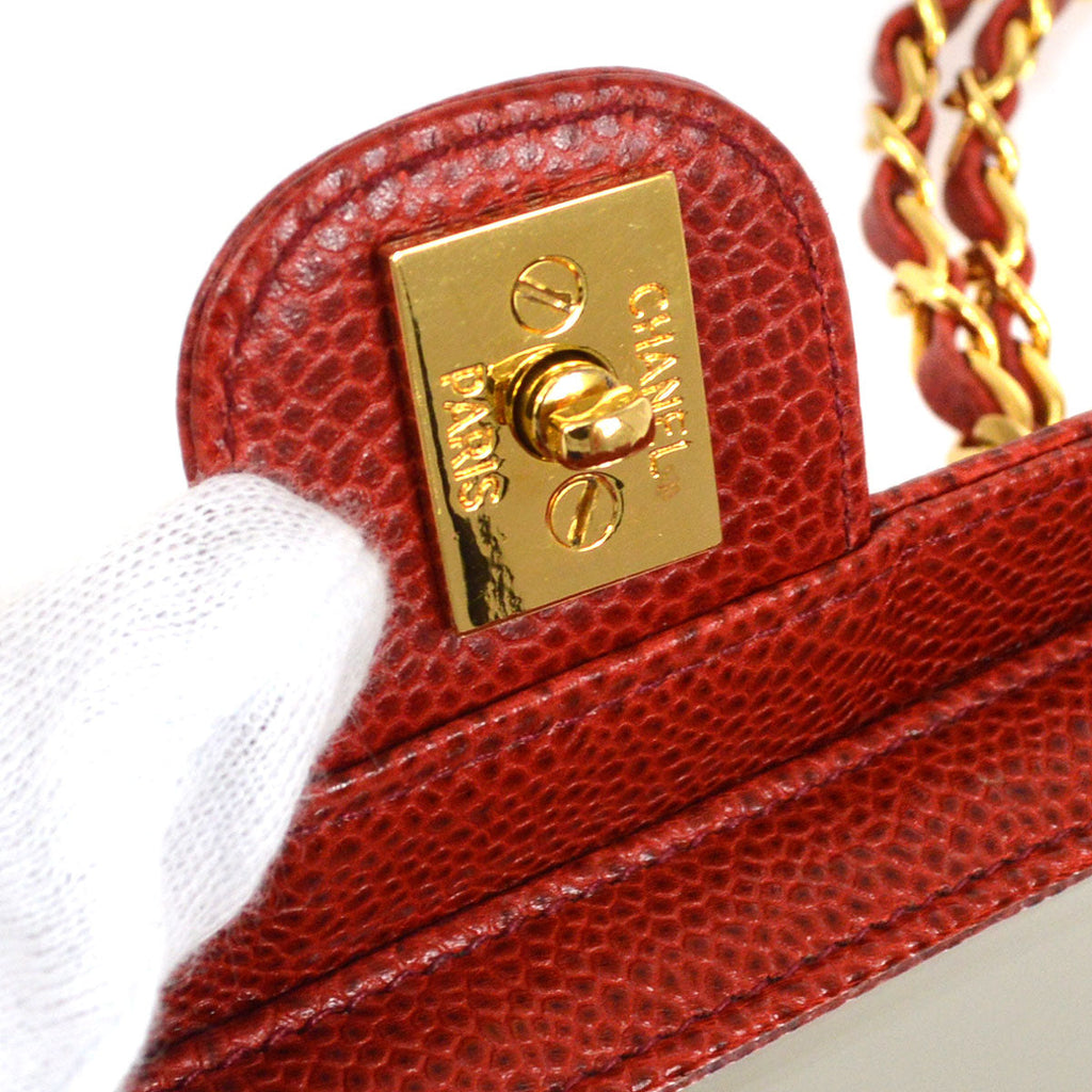 CHANEL * 1991-1994 Shoulder Bag Micro Red Caviar