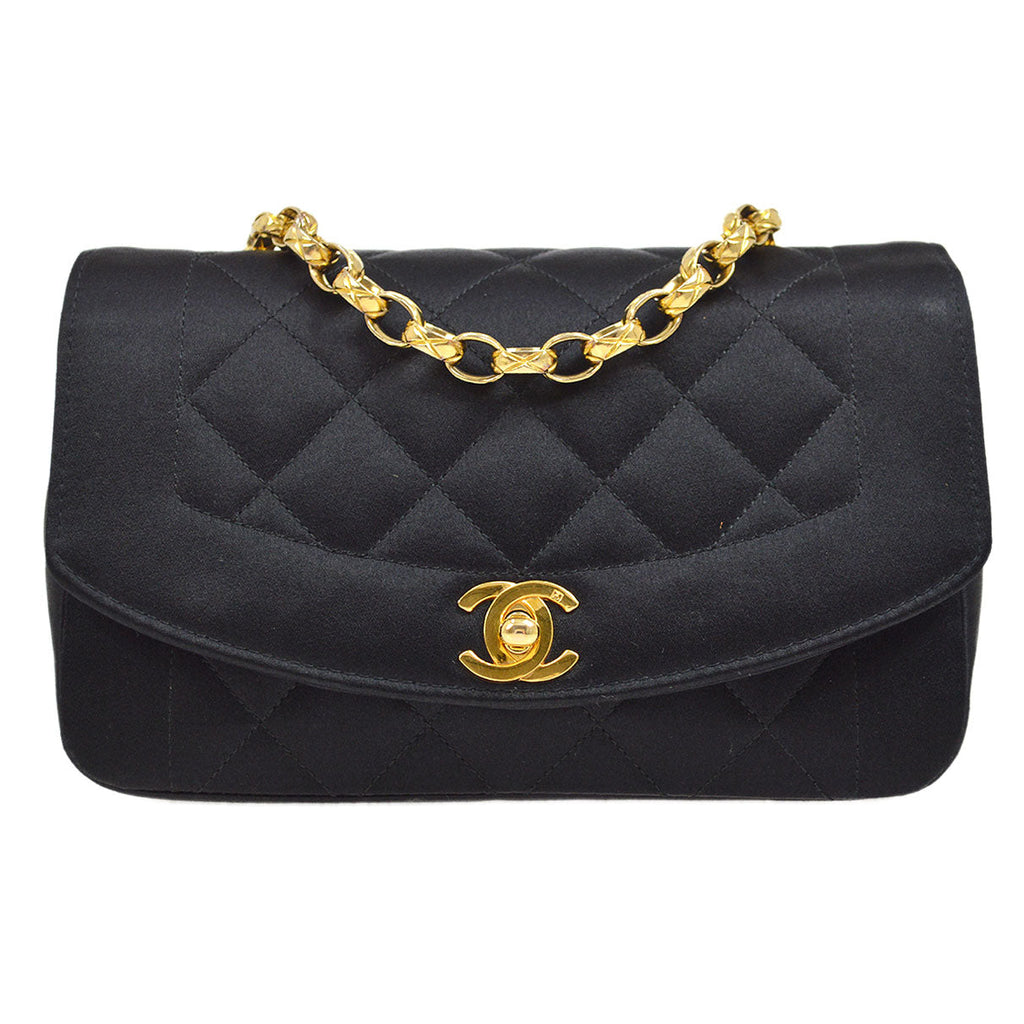 CHANEL 1991-1994 Diana Flap Mini Black Satin