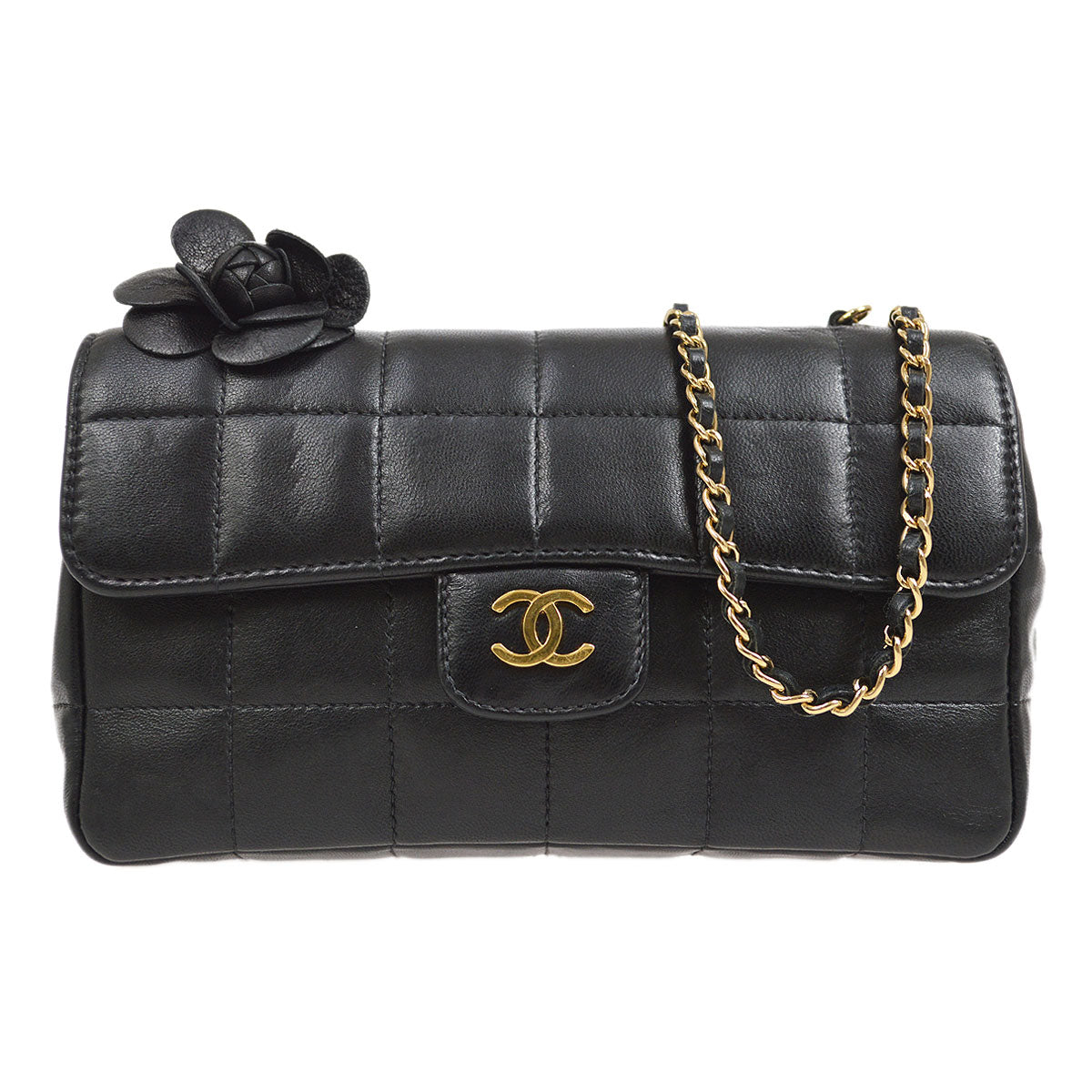 CHANEL 2003-2004 Choco Bar Flap Bag Mini Black Lambskin