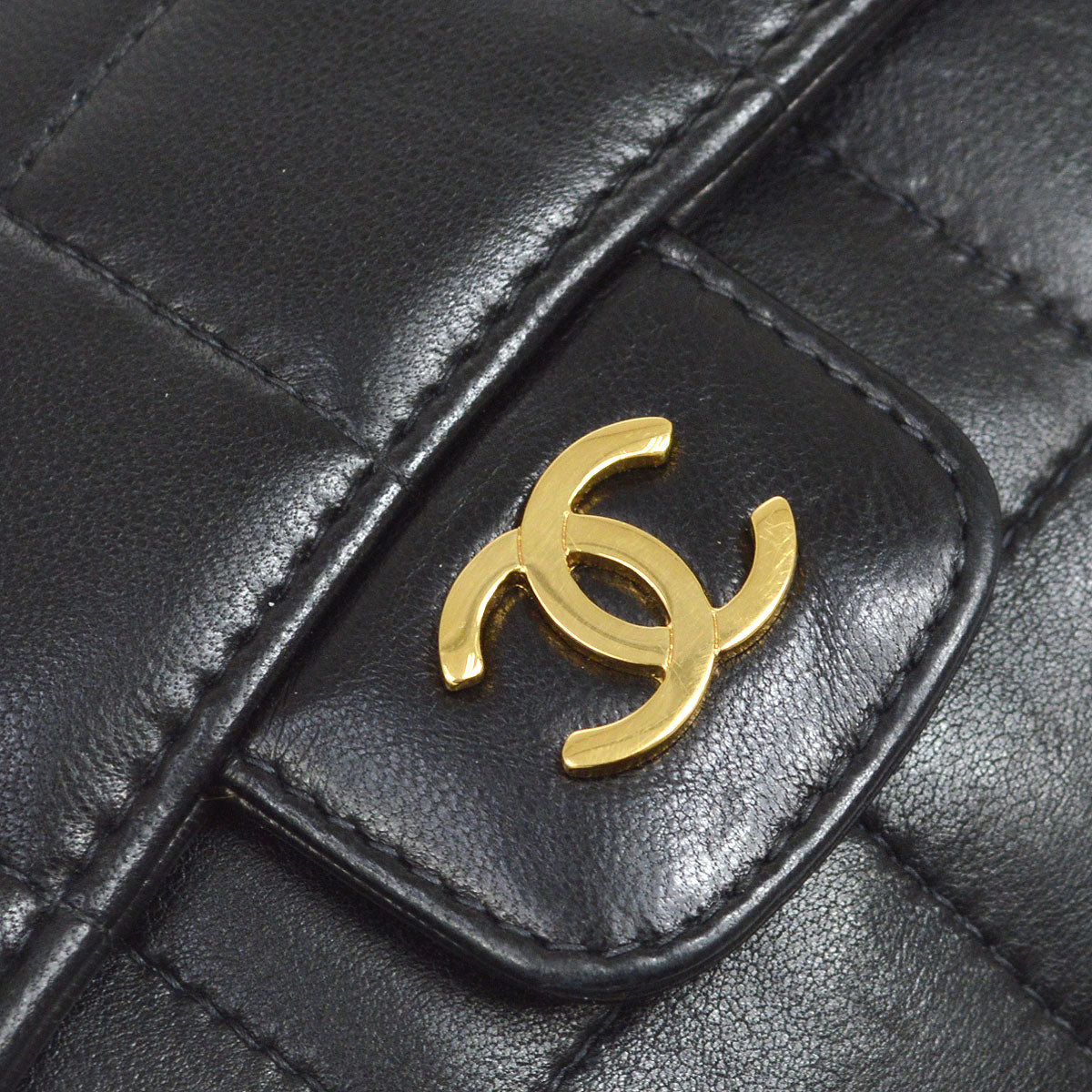 CHANEL 2003-2004 Choco Bar Flap Bag Mini Black Lambskin