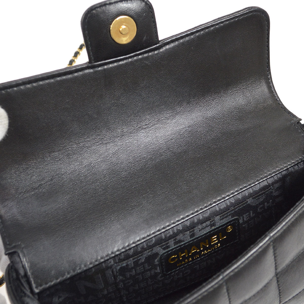 CHANEL 2003-2004 Choco Bar Flap Bag Mini Black Lambskin