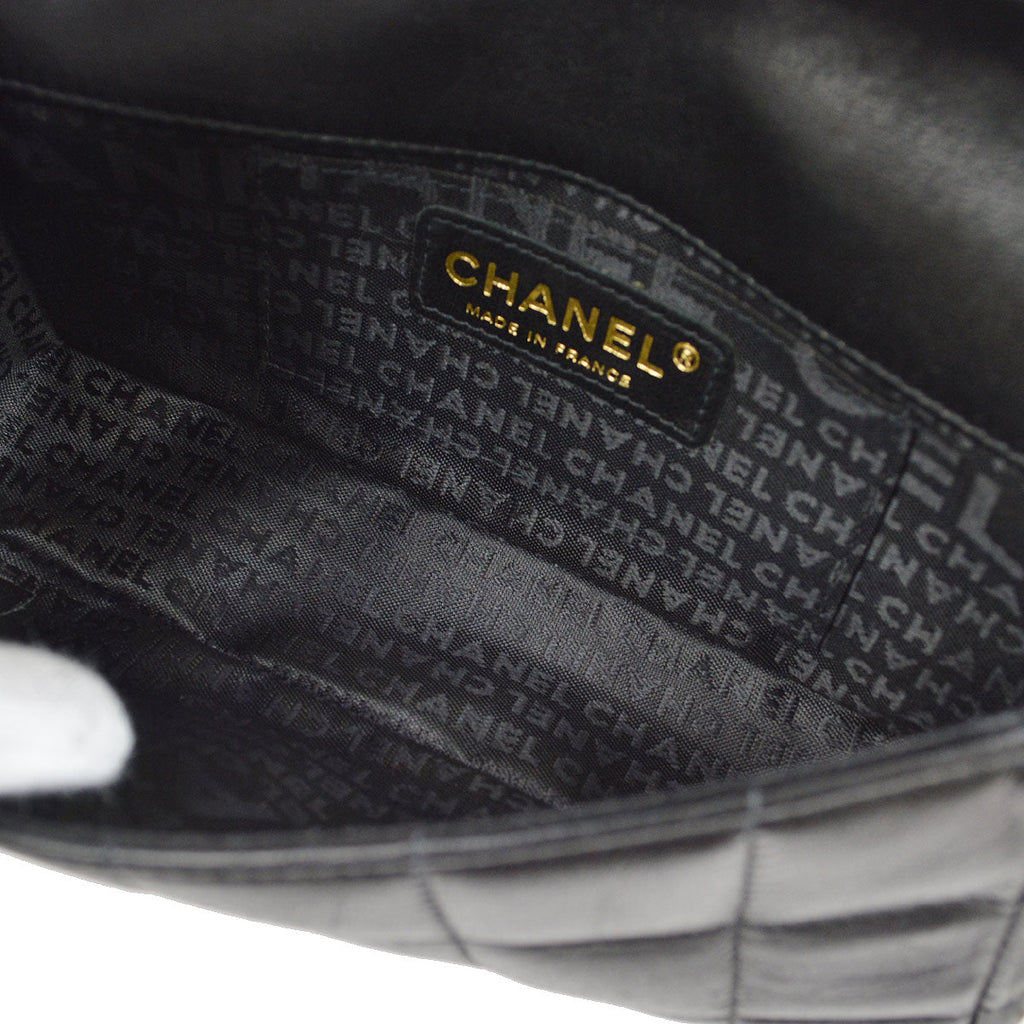 CHANEL 2003-2004 Choco Bar Flap Bag Mini Black Lambskin