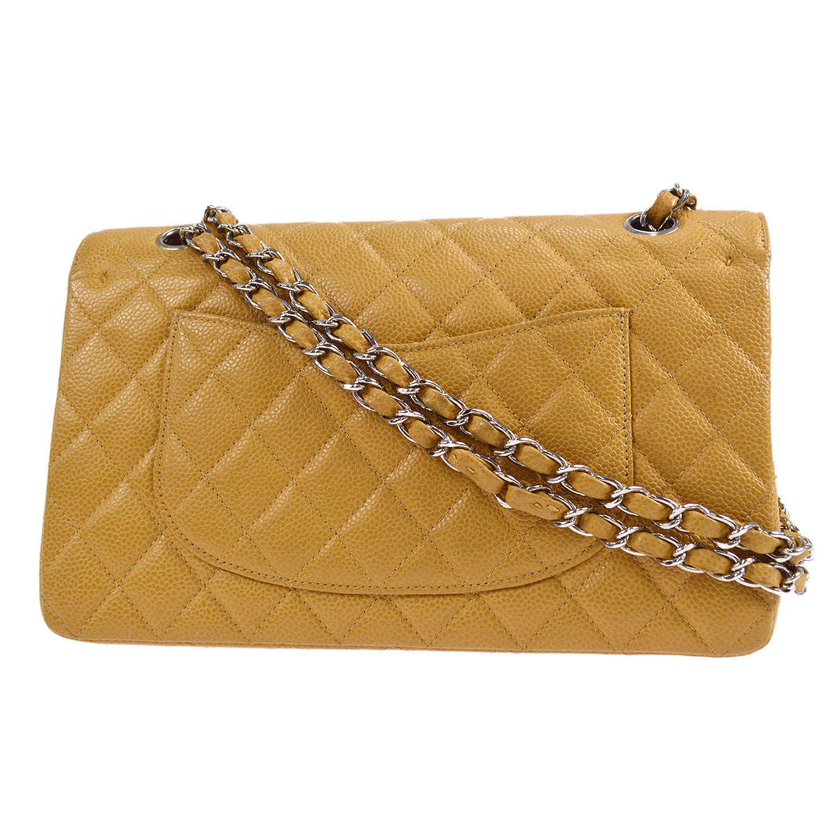 CHANEL 2000-2001 Classic Double Flap Medium SHW Beige Caviar
