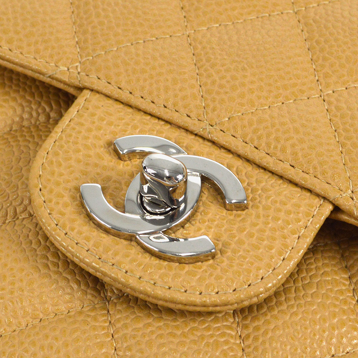 CHANEL 2000-2001 Classic Double Flap Medium SHW Beige Caviar