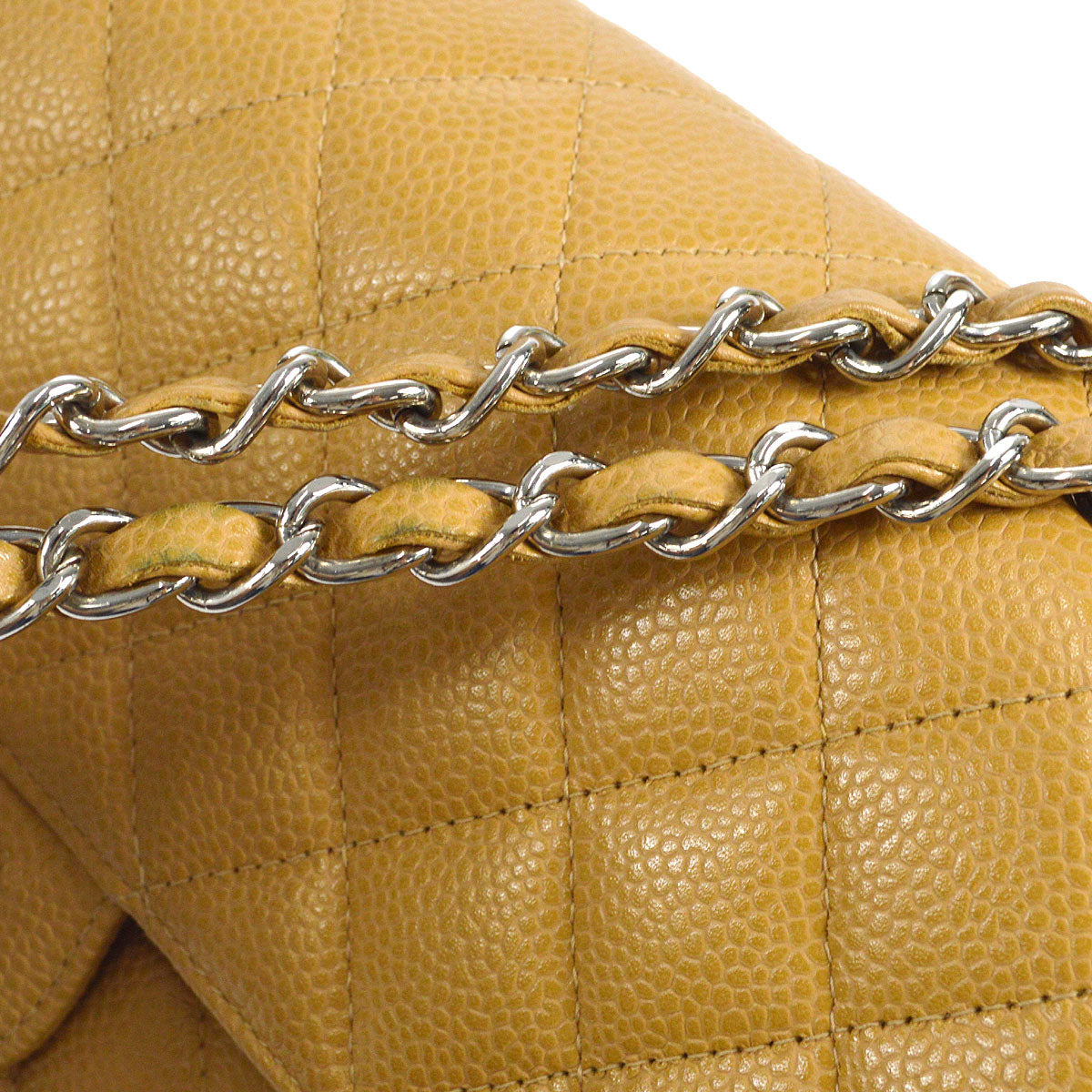 CHANEL 2000-2001 Classic Double Flap Medium SHW Beige Caviar