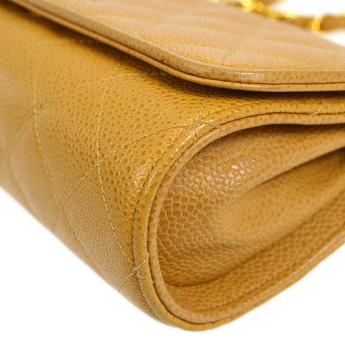 CHANEL 1994-1996 Straight Flap Small Beige Caviar