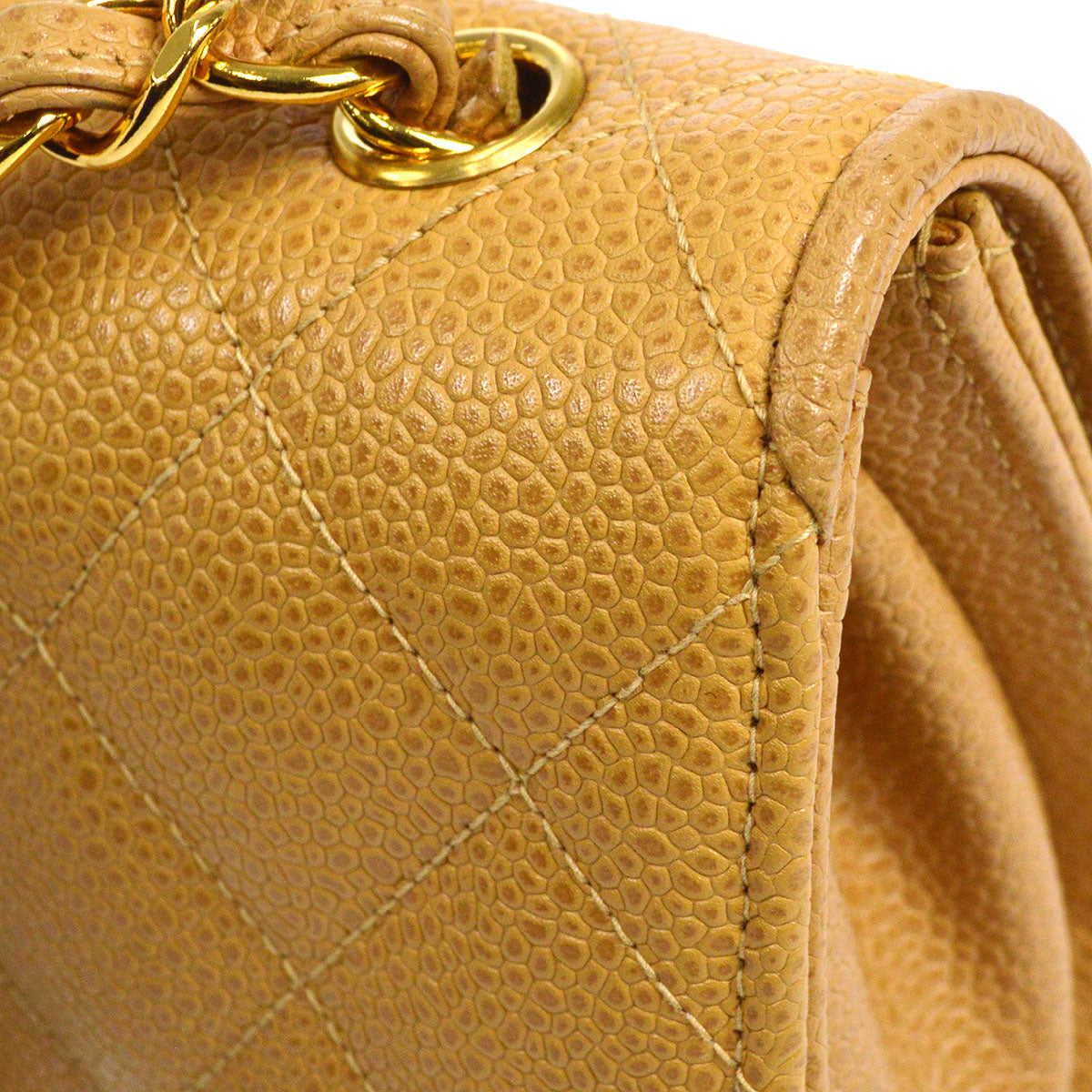 CHANEL 1994-1996 Straight Flap Small Beige Caviar