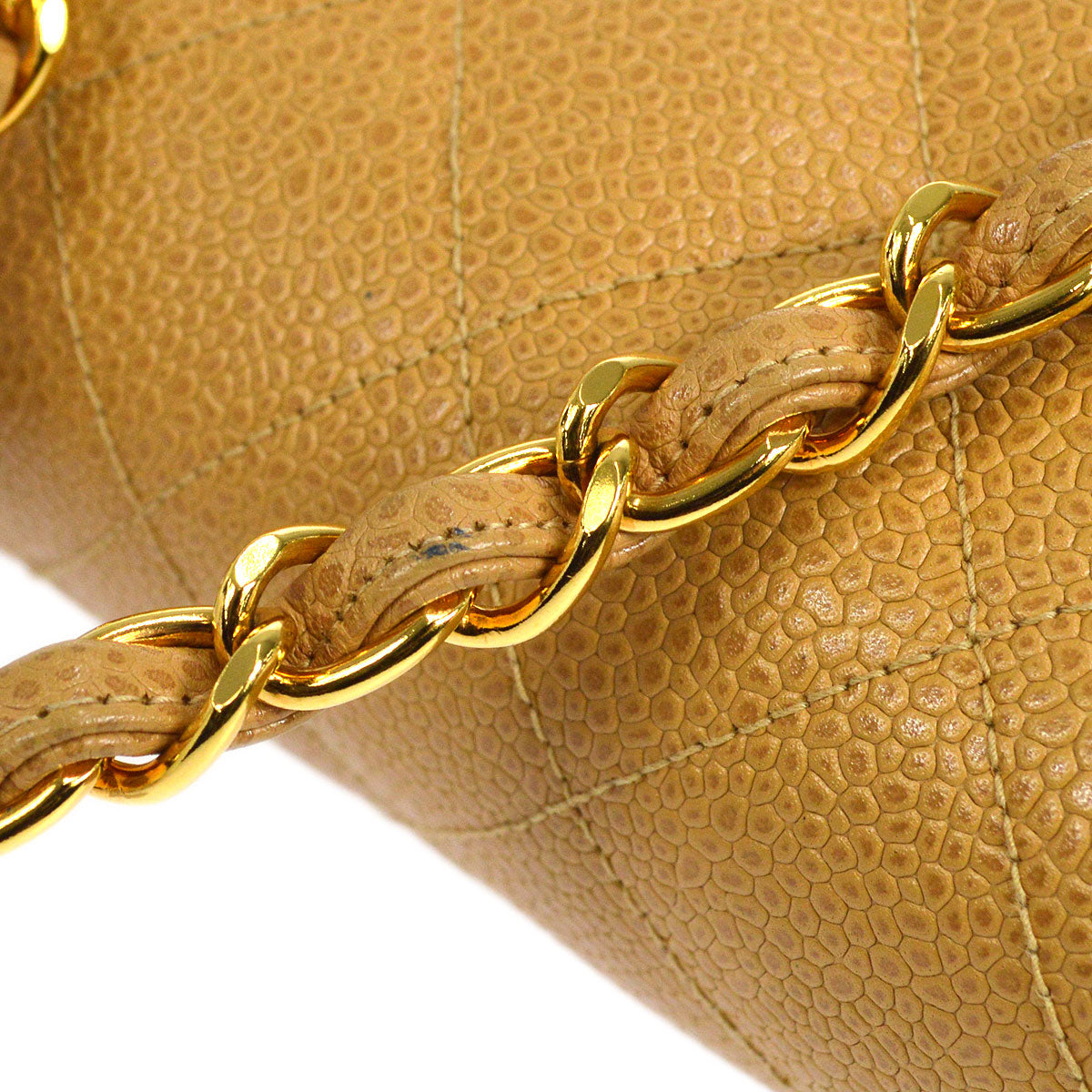 CHANEL 1994-1996 Straight Flap Small Beige Caviar