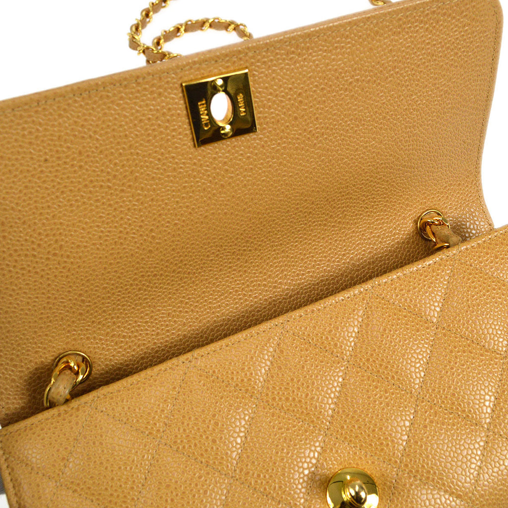 CHANEL 1994-1996 Straight Flap Small Beige Caviar