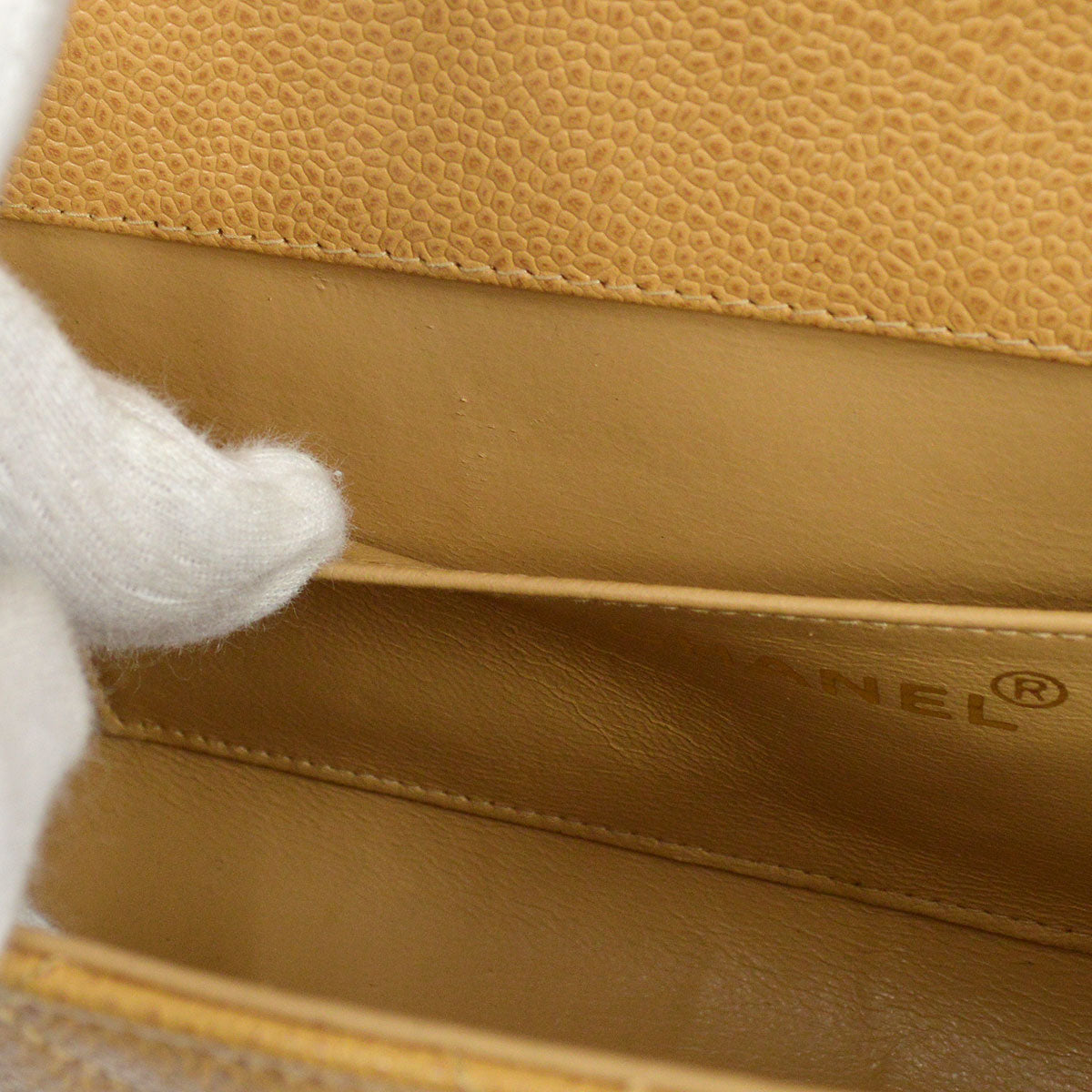 CHANEL 1994-1996 Straight Flap Small Beige Caviar