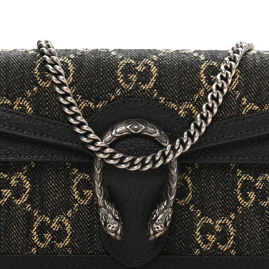 Gucci Jacquard Black Denim GG Monogram Super Mini Dionysus Shoulder Bag Black Ivory