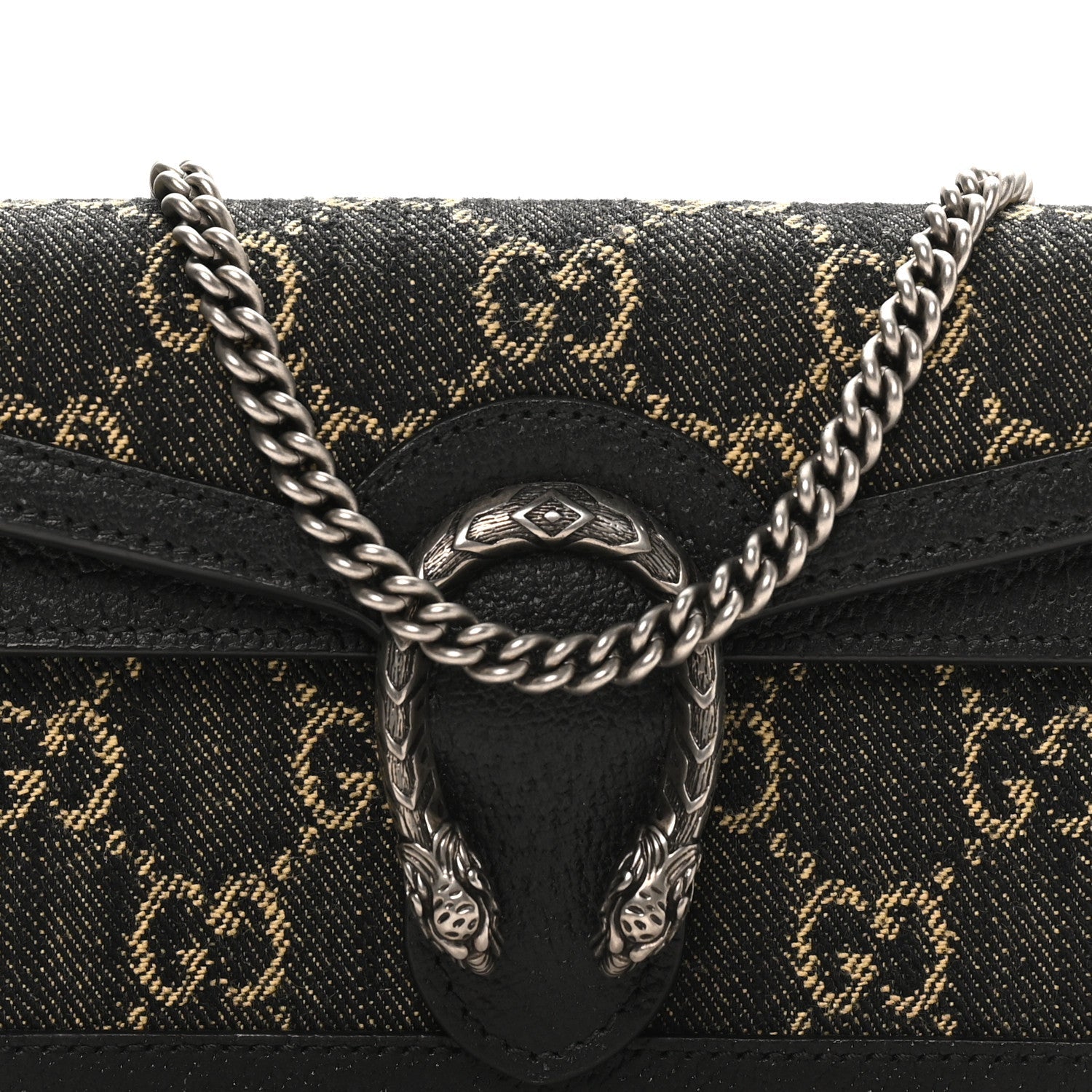 Gucci Jacquard Black Denim GG Monogram Super Mini Dionysus Shoulder Bag Black Ivory