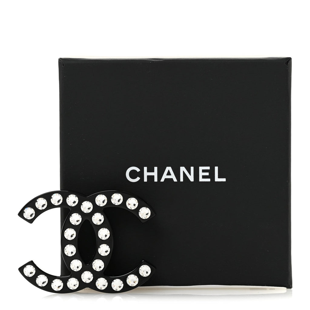 Resin Crystal CC Brooch Black