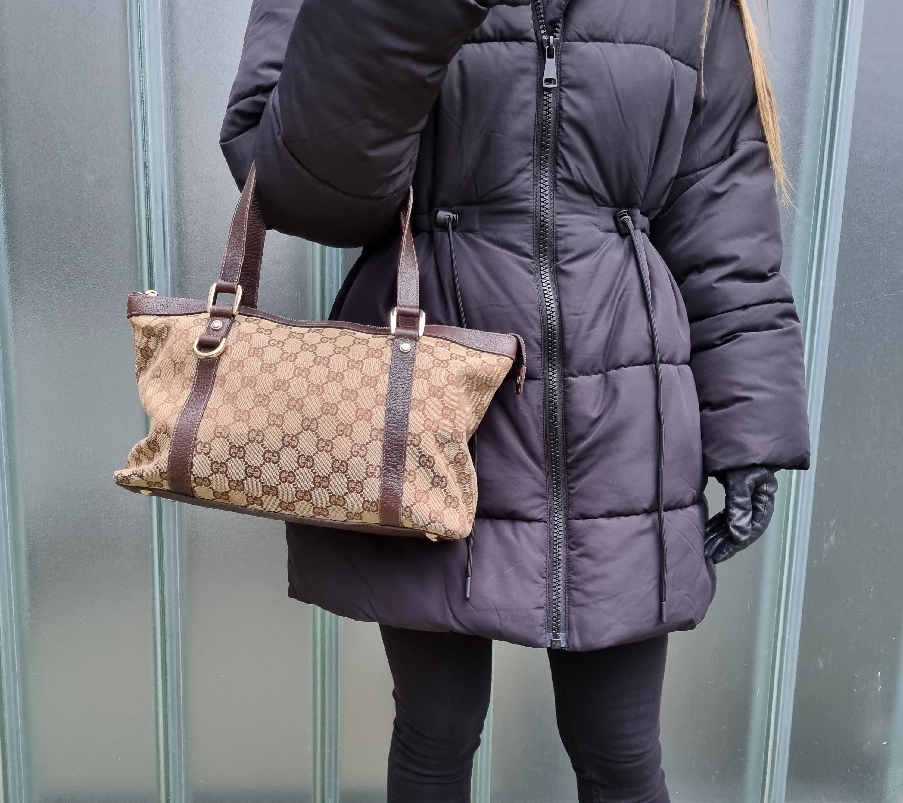 Gucci GG Beige & Dark Brown Jacquard Leather Bag