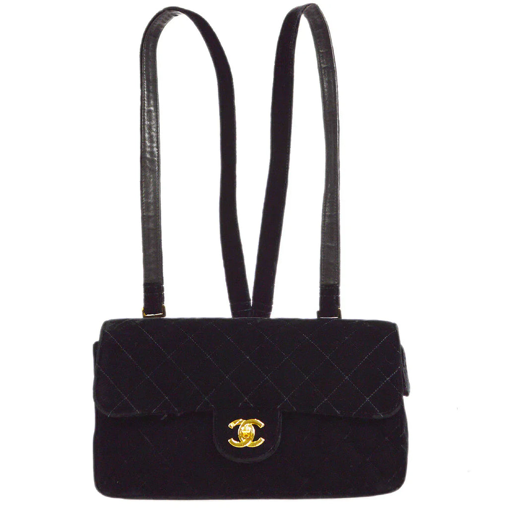 CHANEL 1994-1996 Classic Flap Backpack Black Velvet