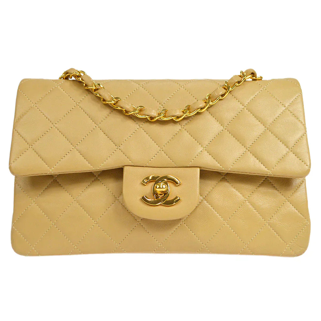 CHANEL 1989-1991 Classic Double Flap Small Beige Lambskin