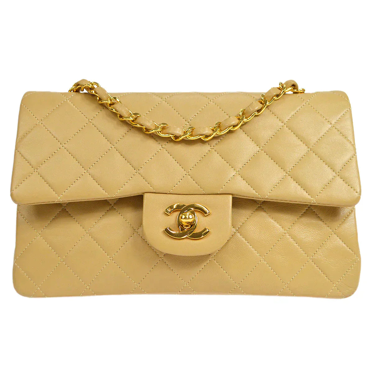 CHANEL 1989-1991 Classic Double Flap Small Beige Lambskin