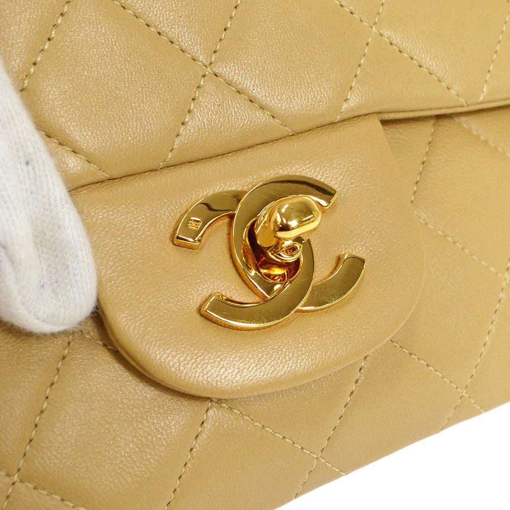 CHANEL 1989-1991 Classic Double Flap Small Beige Lambskin