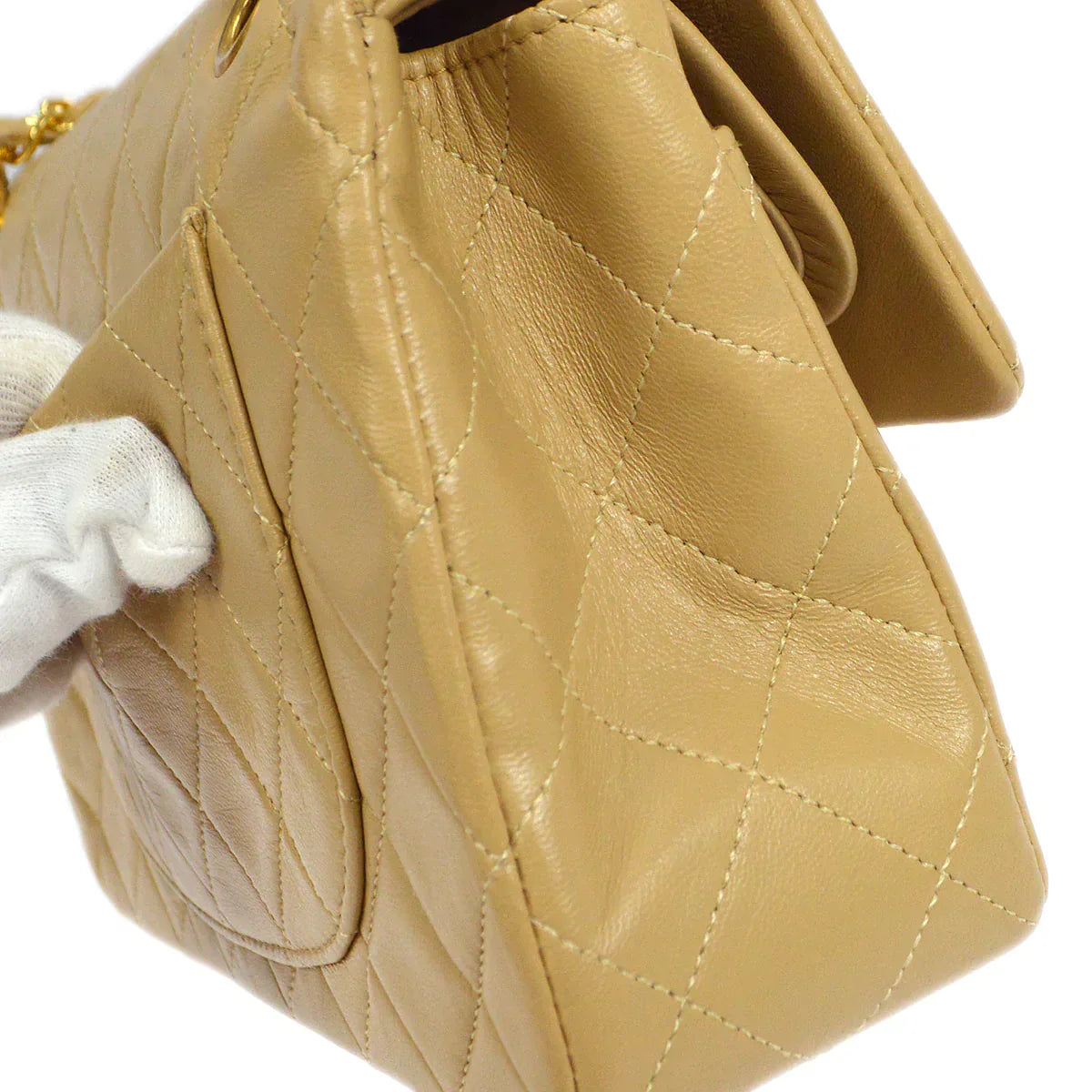 CHANEL 1989-1991 Classic Double Flap Small Beige Lambskin