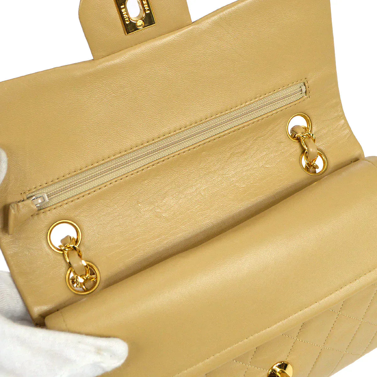 CHANEL 1989-1991 Classic Double Flap Small Beige Lambskin