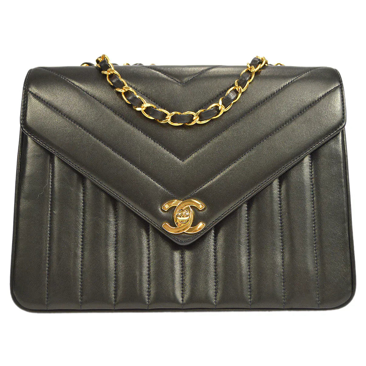 CHANEL 1991-1994 Vertical Chevron Letter Flap Bag Small