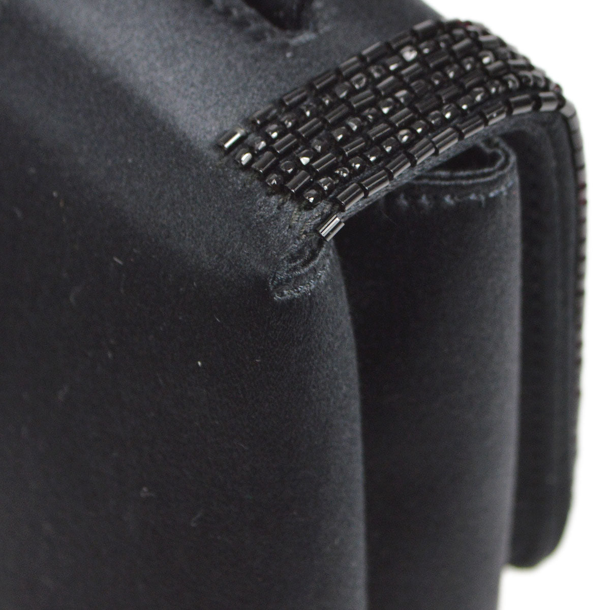 CHANEL 1997-1999 Bead Shoulder Bag Black Satin