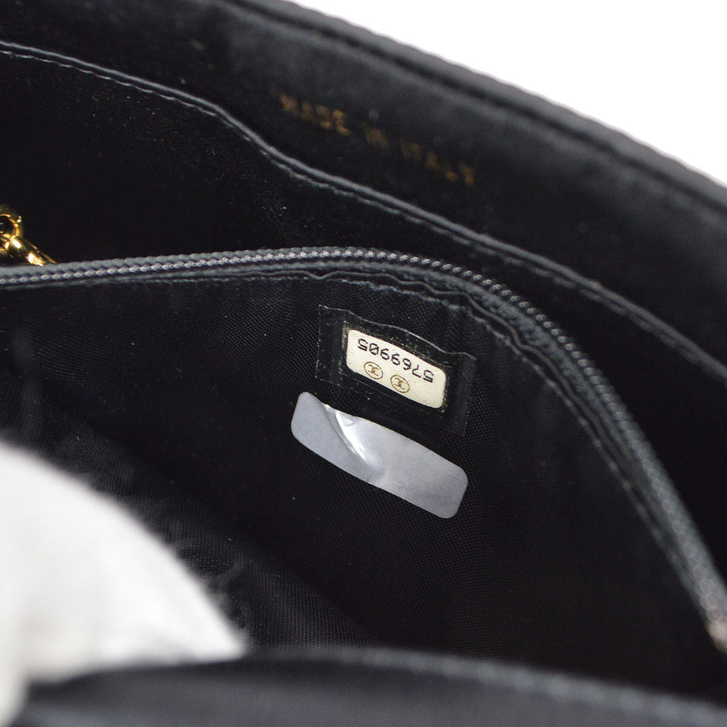 CHANEL 1997-1999 Bead Shoulder Bag Black Satin