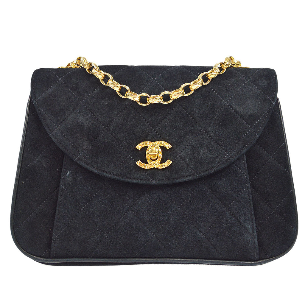 CHANEL 1991-1994 Round Flap Small Black Suede