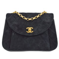 CHANEL 1991-1994 Round Flap Small Black Suede