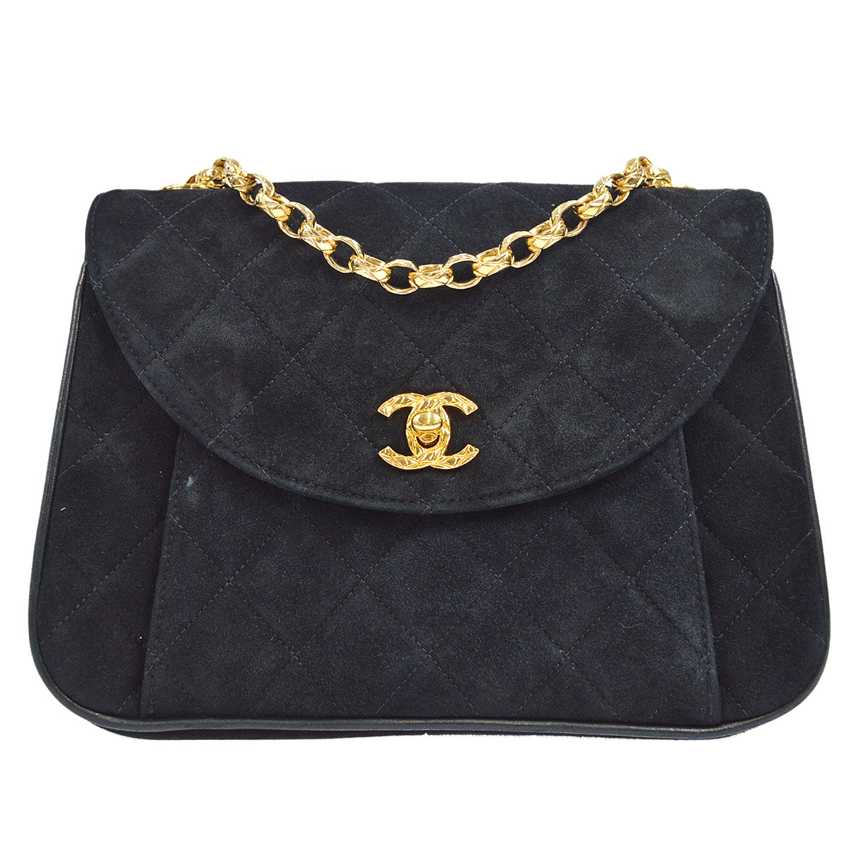 CHANEL 1991-1994 Round Flap Small Black Suede