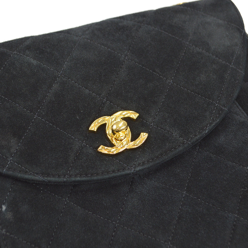 CHANEL 1991-1994 Round Flap Small Black Suede