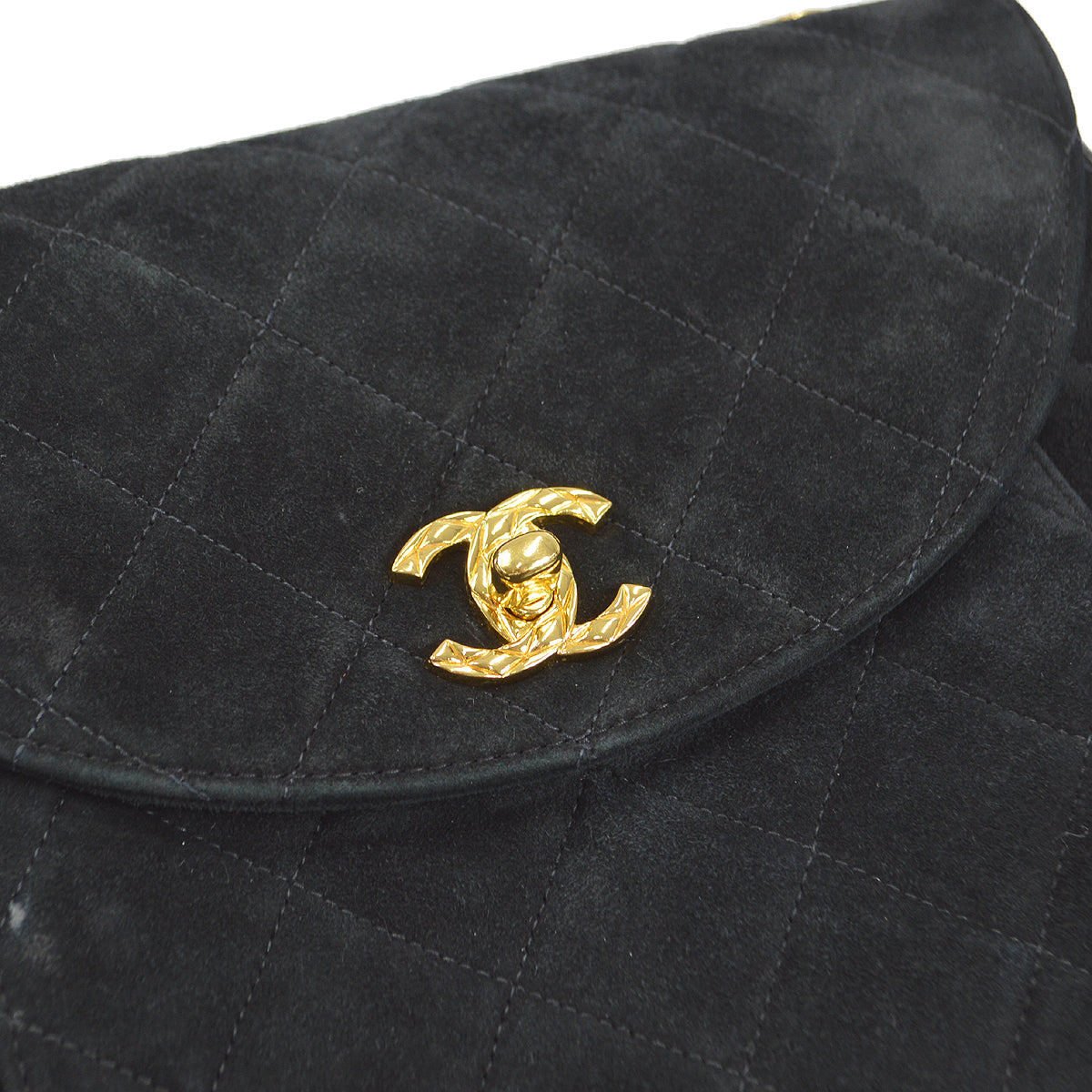 CHANEL 1991-1994 Round Flap Small Black Suede