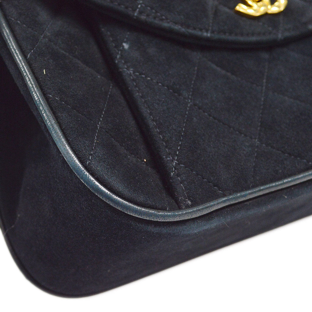 CHANEL 1991-1994 Round Flap Small Black Suede