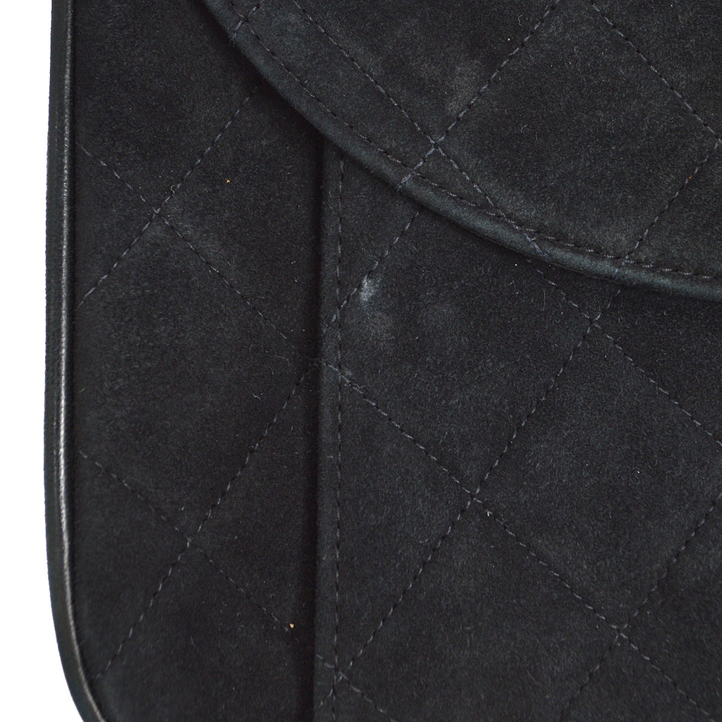 CHANEL 1991-1994 Round Flap Small Black Suede