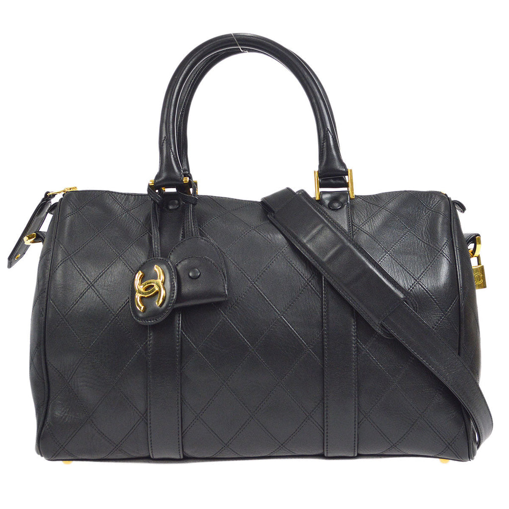 CHANEL 1994-1996 Cosmoline 2way Boston 35 Black Calfskin