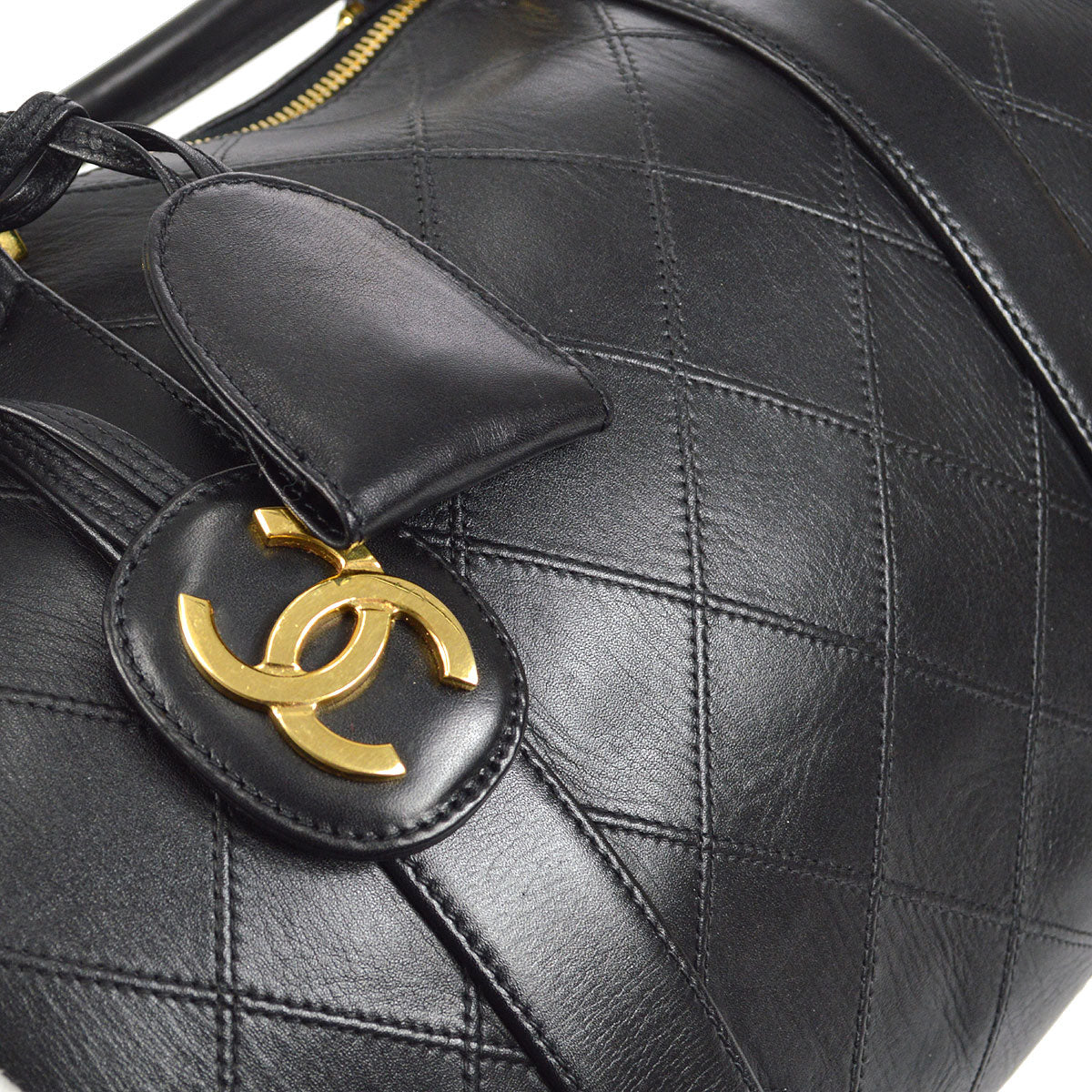 CHANEL 1994-1996 Cosmoline 2way Boston 35 Black Calfskin
