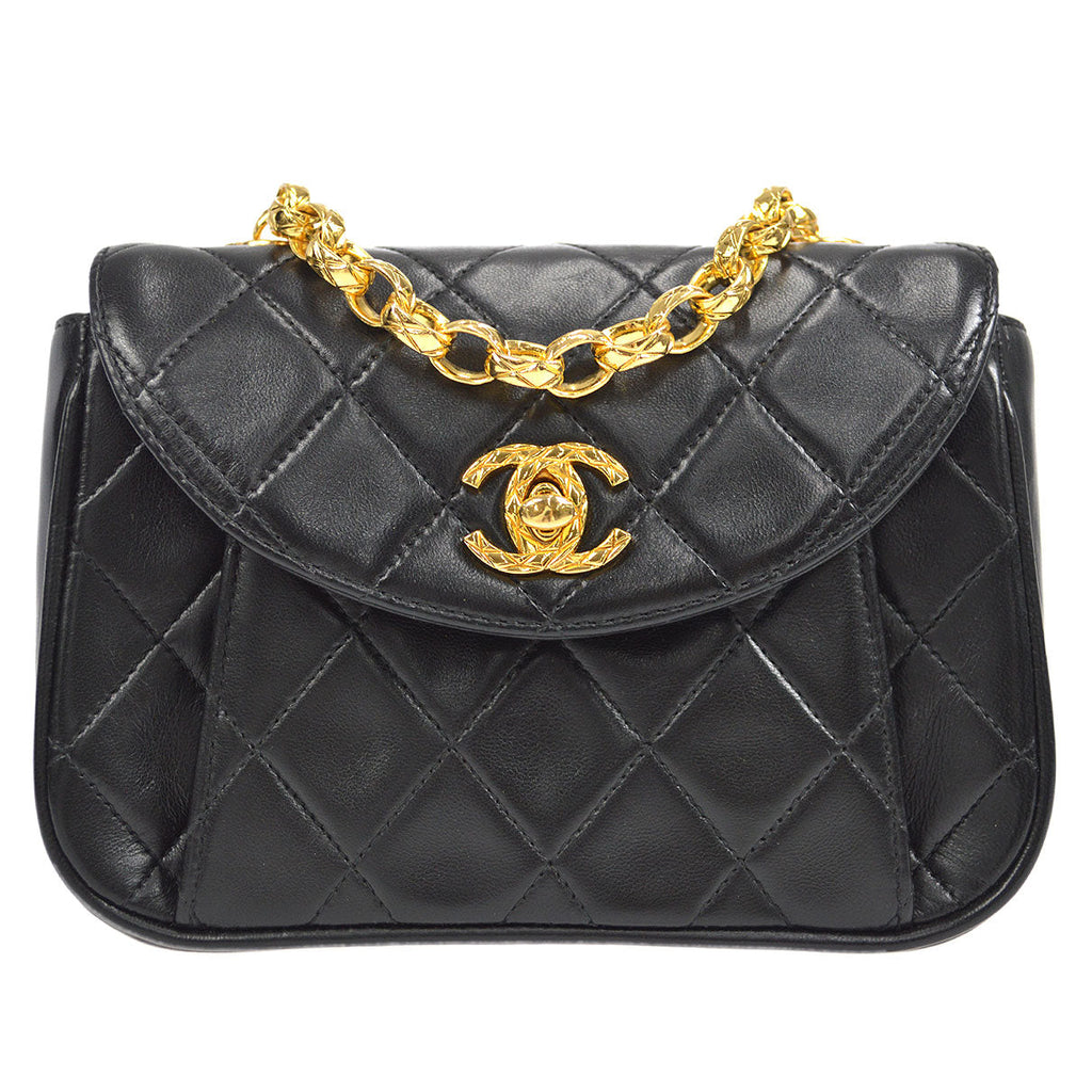 CHANEL 1994-1996 Round Flap Bag Mini Black Lambskin